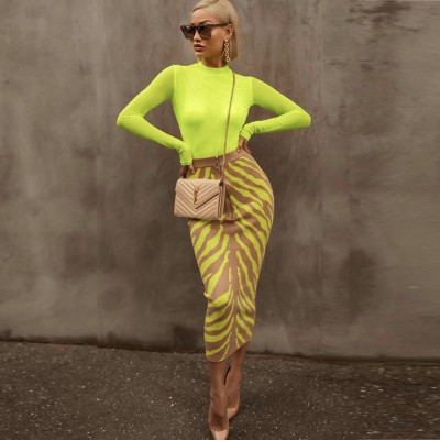 Ocstrade New Arrival 2020 Fashion Long Bandage Skirt Women Lime Zebra Print Bodycon Bandage Skirt Midi Club Party Skirt